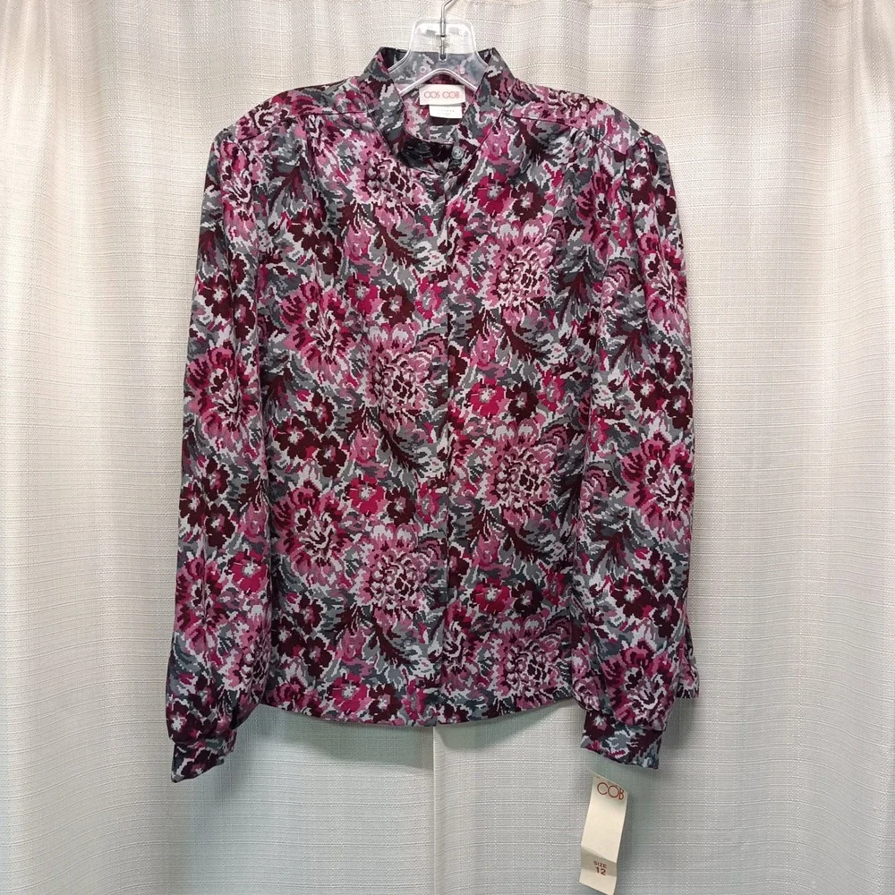 Vtg Cos Cob Pink Floral Skirt Set 2 Piece Blouse Midi Skirt 12/14 USA‎ NWT 80s
